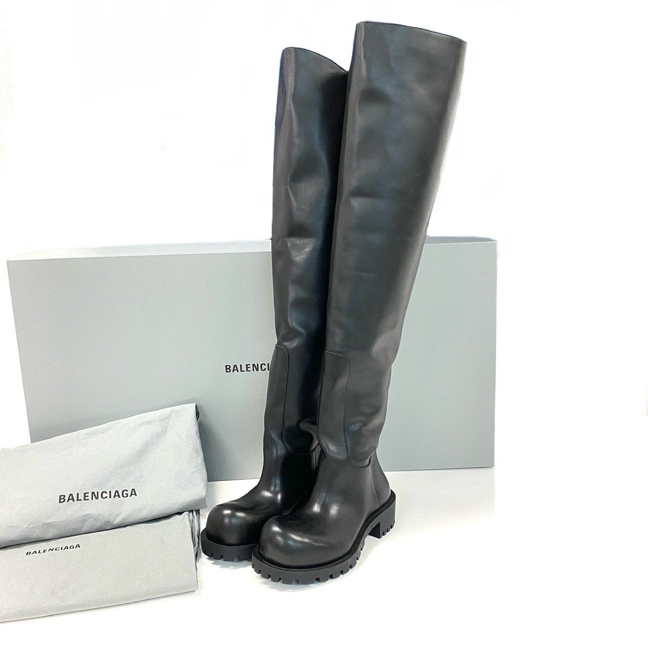 i22 BALENCIAGA バレンシアガ HUMMER CUISSARDES ハマー レザーロングブーツ サイハイブーツ 712809 サイズ42 ブラック レザー メンズu02t