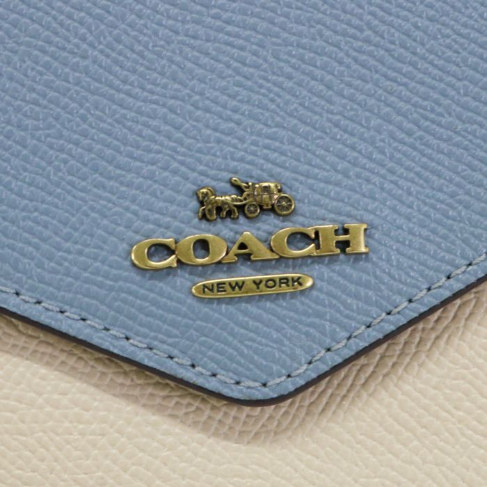 コーチ COACH ソフト ウォレット カラーブロック クロスグレインレザー (レザー) 12122 長財布 かぶせ蓋 トープ ロングウォレット  レディース マルチカラー ライトブルー / ベージュ / カーキ 中古 mao24002