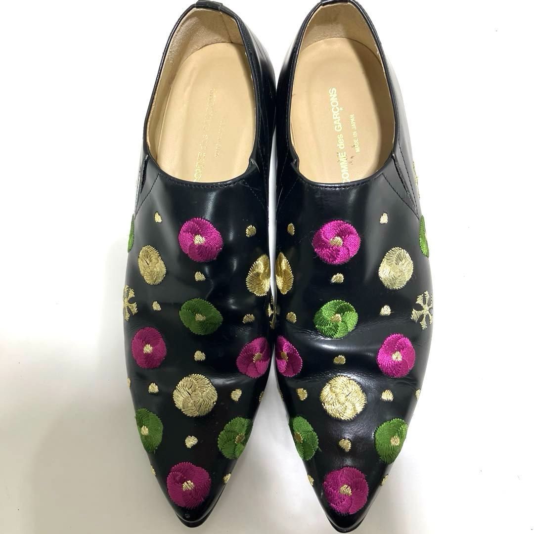 コムデギャルソン COMME des GARCONS 花刺繍 ポインテッドトゥ レザー 