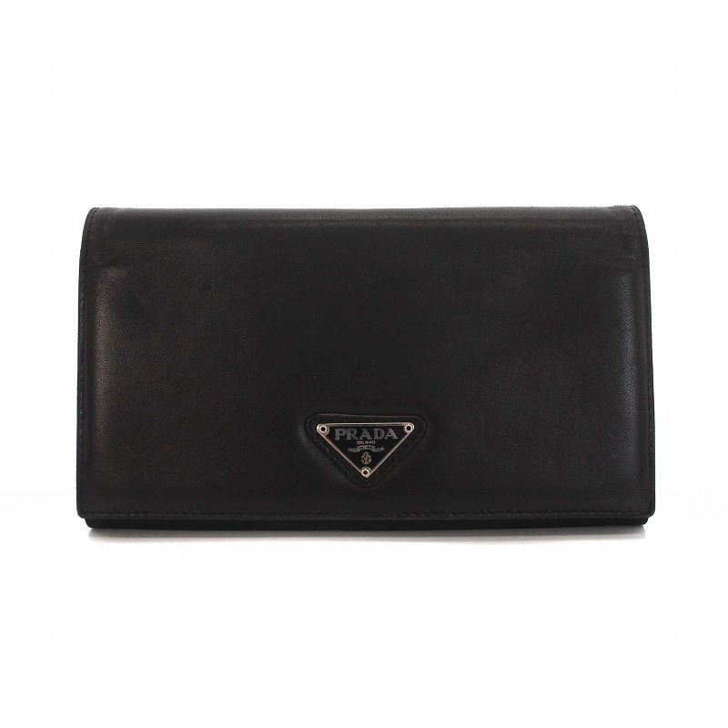 プラダ PRADA 長財布 二つ折り 三角プレート レザー 黒 ブラック /YM