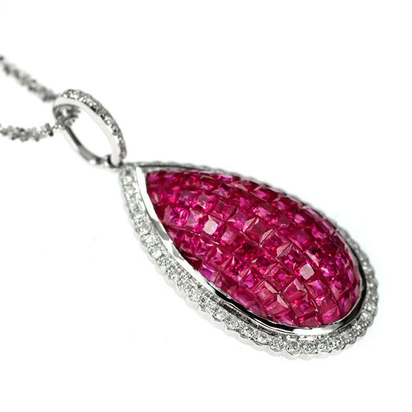 Azuazu❣️ルビーミステリーセッティングネックレス K18WG ルビー ダイヤモンド ペンダントネックレス 6.20ct D0