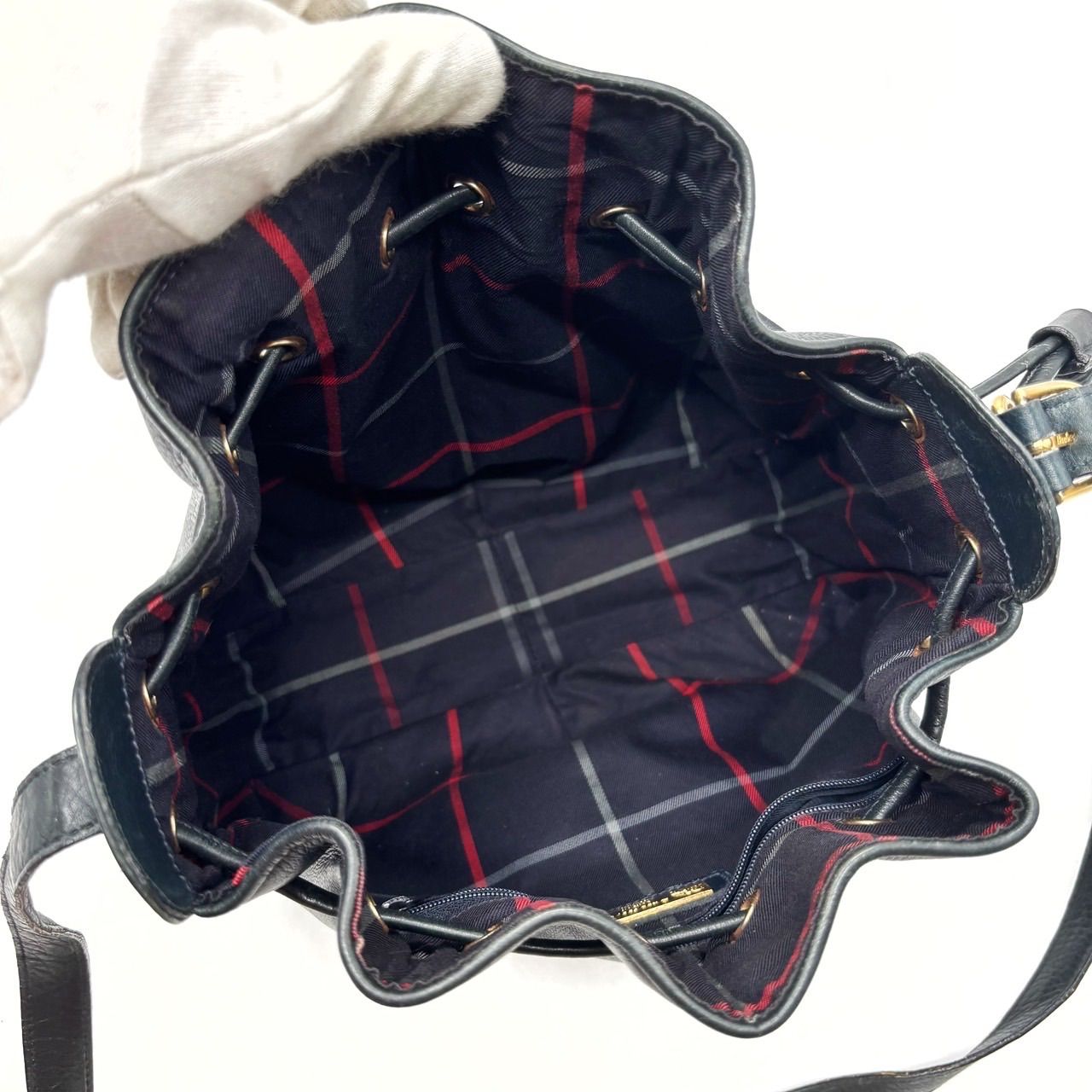 希少 バーバリー レザー 巾着 ショルダーバッグ ノバチェック ホースロゴ 黒色 ✨良品✨ BURBERRY バーバリー ノバチェック ショルダーバッグ
