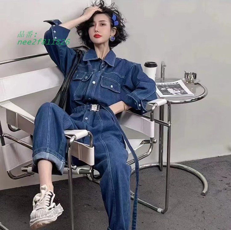 デニム 長袖 つなぎ 作業着 オールインワン 韓国 ストリート オルチャン HIPHOP K-POP レディース ダンス衣装 原宿系 nee2f811826
