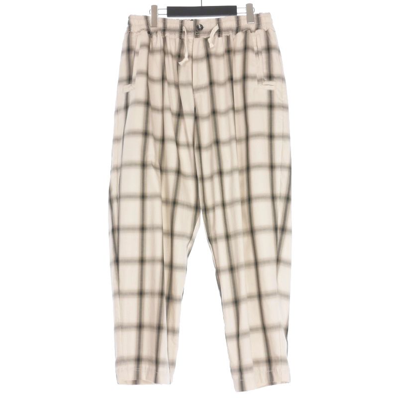 エルカルテット LQUARTET 25SS COTTON OMBRE CRAFTSMAN PAJAMAS PANTS チェックワイドパンツ スラックス M ベージュ LQ25SS-LP-008