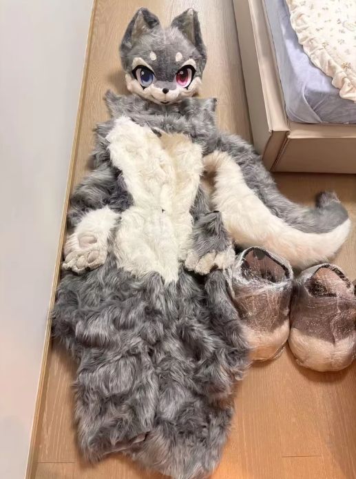 着ぐるみ ケモノ体 フルスーツ セット NO.37 グレー 狼 全身 尻尾 ケモノ ファースーツ ぬいぐるみ コスプレ コスチューム