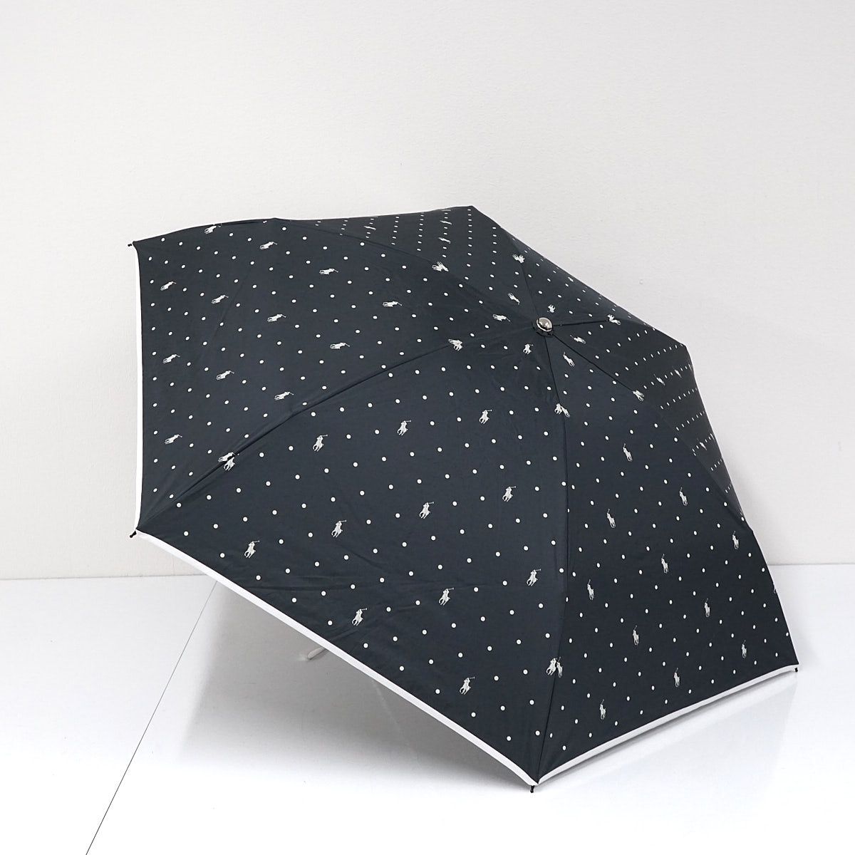 ラルフローレン 晴雨兼用折日傘 USED黒 スカラップ刺繍 UV 軽量
