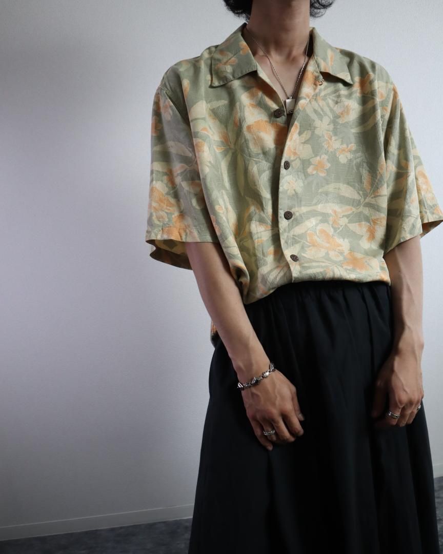 JIM THOMPSON ボタニカル柄 ヤシの木ジャガード シルク アロハシャツ