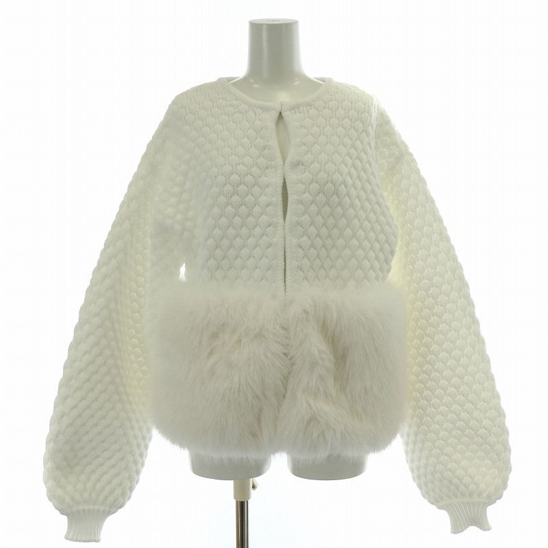 メゾンドドルチェ maison de dolce ファーリーニット カーディガン 長袖 フェイクファー F 白 ホワイト mdfk40678wh /BB