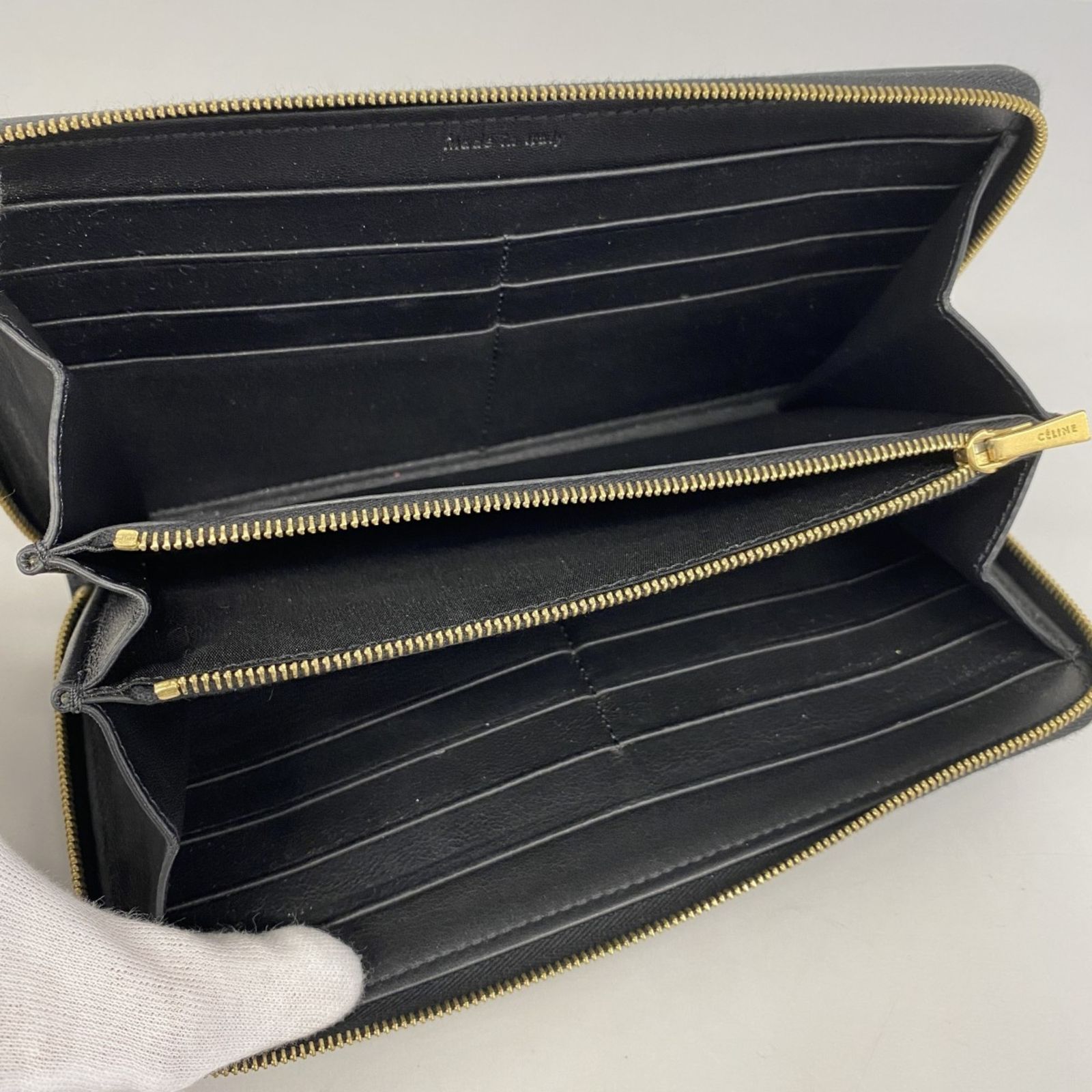CELINE　ブラック　黒　レザーエンボス　長財布 CELINE ブラックレザー 長財布セリーヌメンズ