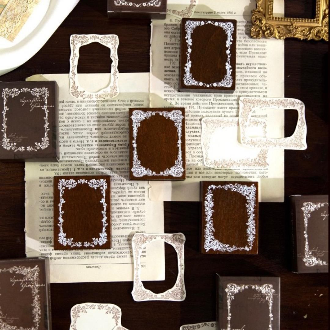 選べる3種】スタンプ 木製 アンティーク フレーム レトロ コラージュ