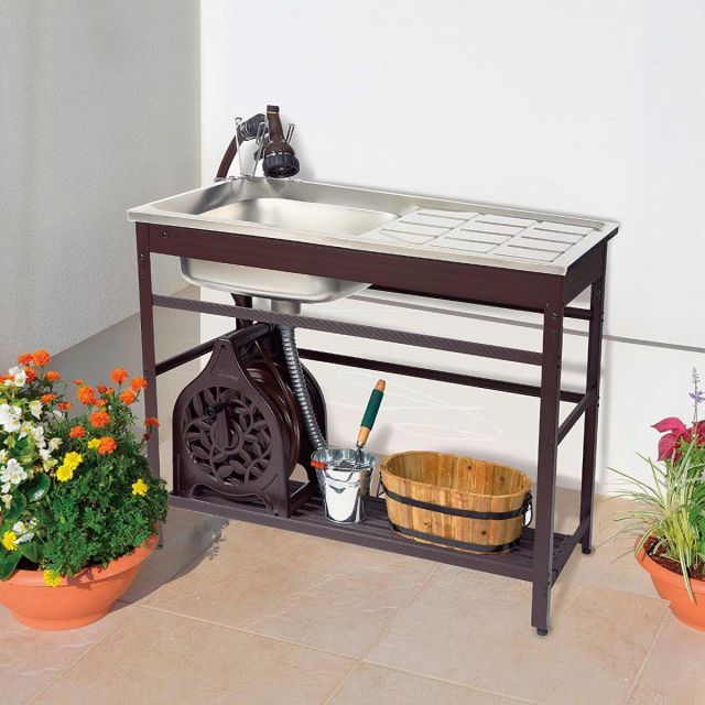 グリーンライフ GREEN LIFE 流し台 ブラウン 奥行50.5×高さ80×幅100cm アルミ作業スペース付き AND-100