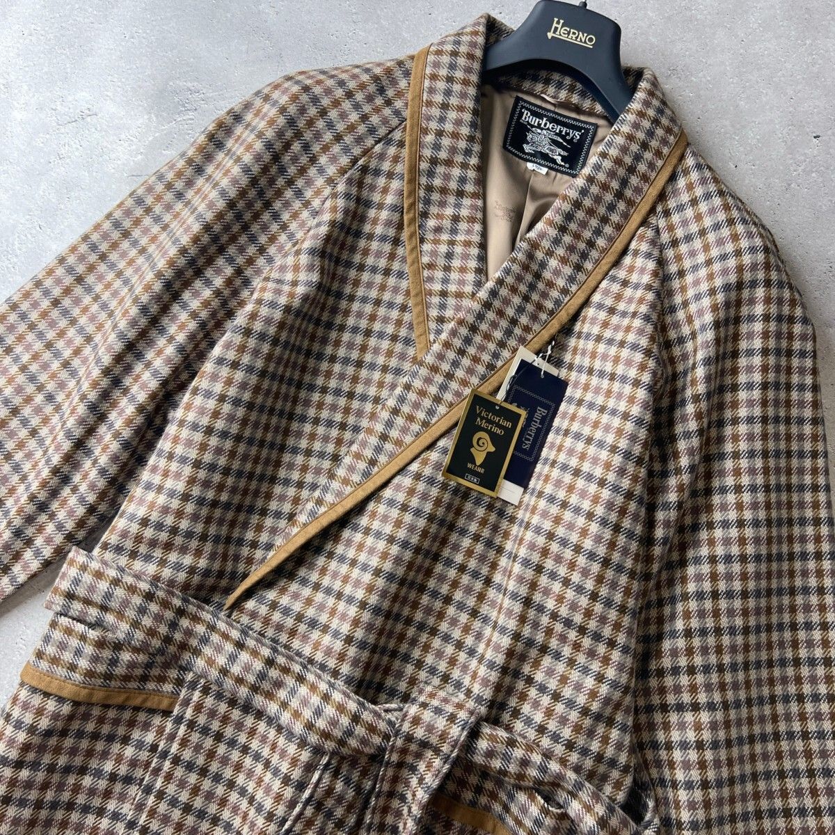 BURBERRY バーバリー ガウンコート チェック ベルト ローブ 茶系 L BURBERRY バーバリー ガウンコート チェック ベルト ローブ 茶系 L