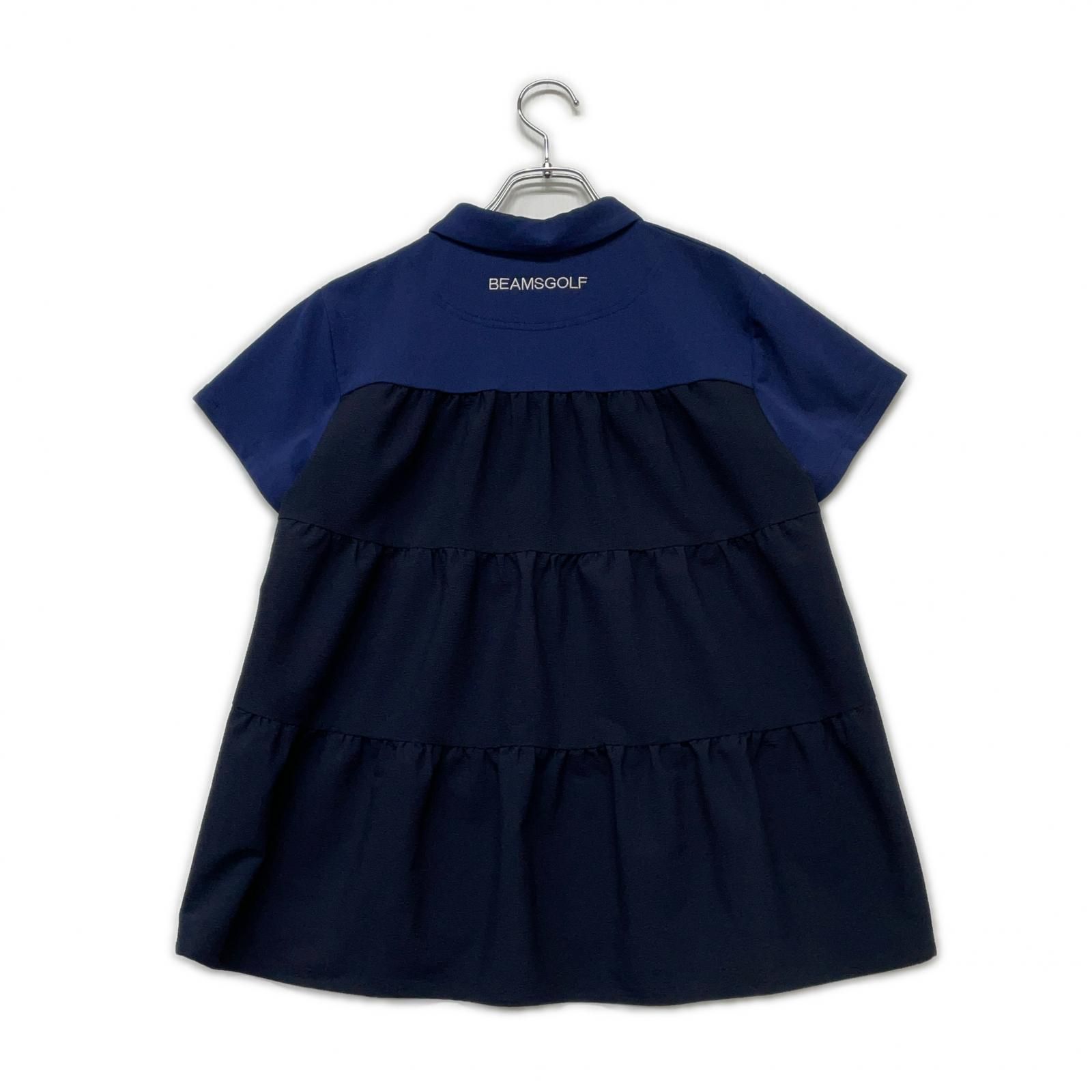 レディース ビームスゴルフ BEAMSGOLF 半袖ポロシャツ M 紺 ネイビー バック ティアード