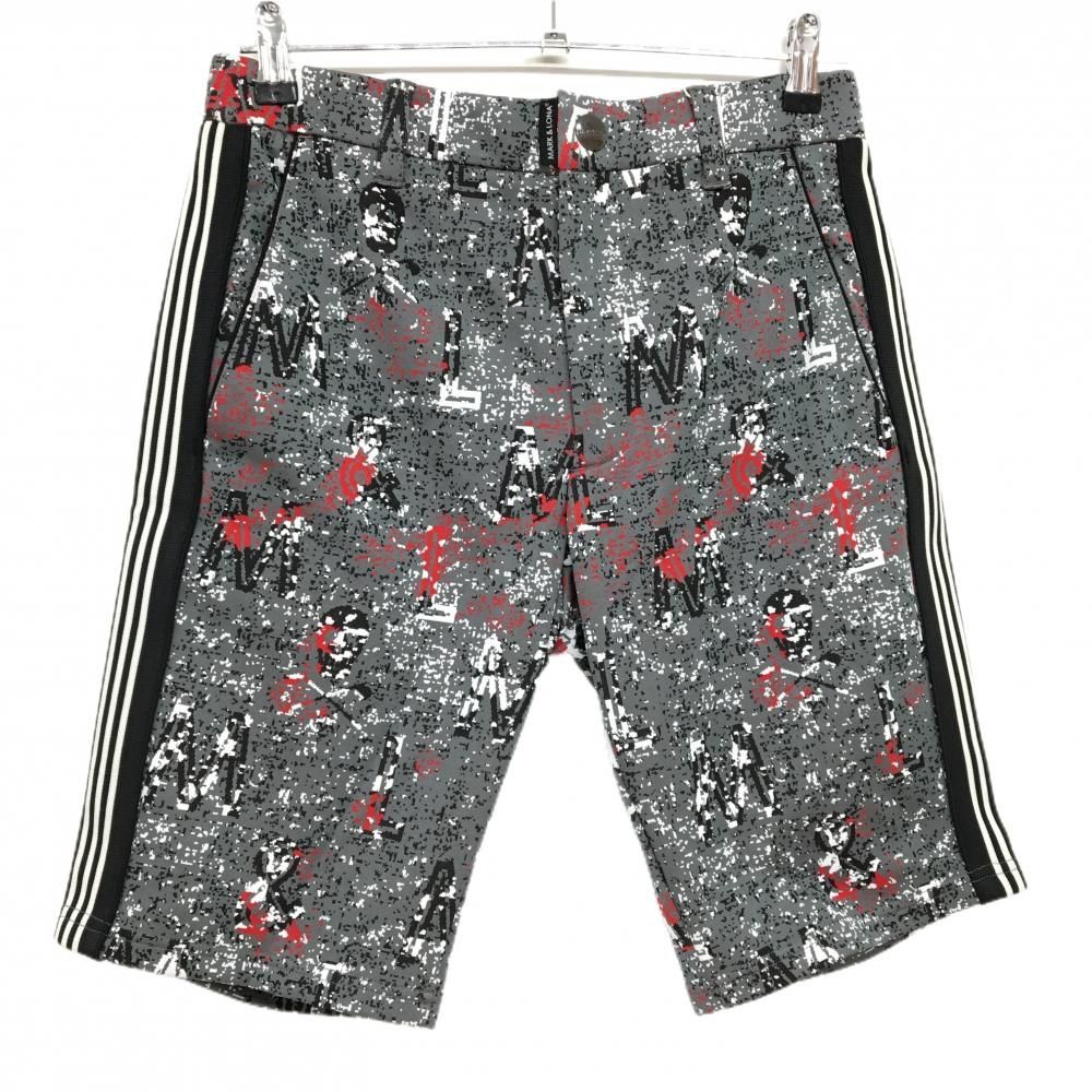 価格 マークアンドロナ ハーフパンツ グレー×黒 総柄 サイドライン スカル メンズ 44 ゴルフウェア 2025年モデル MARK＆LONA