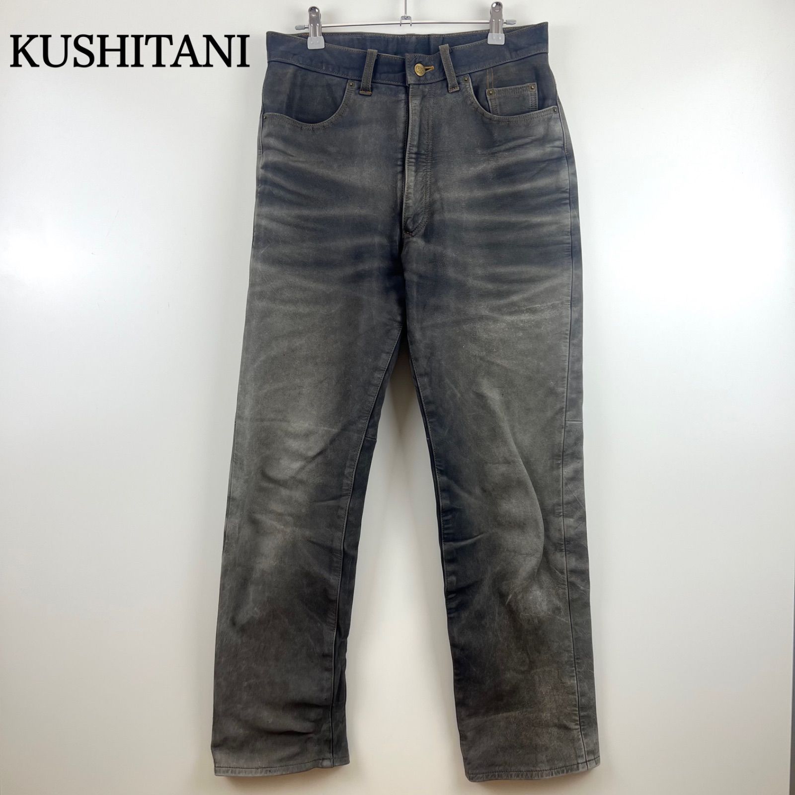 KUSHITANI EX EXPLORER JEANS kwp leather riding pants 8129 w32 クシタニ エクスプローラージーンズ フッ素加工牛革 バイカー ライディングパンツ 褪せ有り