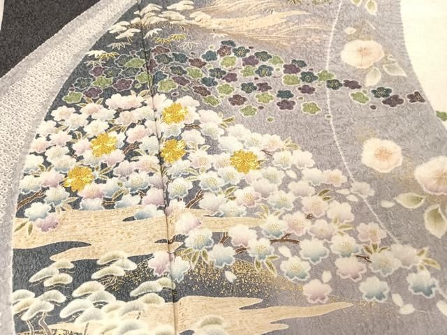 平和屋着物○訪問着 駒刺繍 絞り 枝花文 暈し染め 金彩 金糸 銀通し地