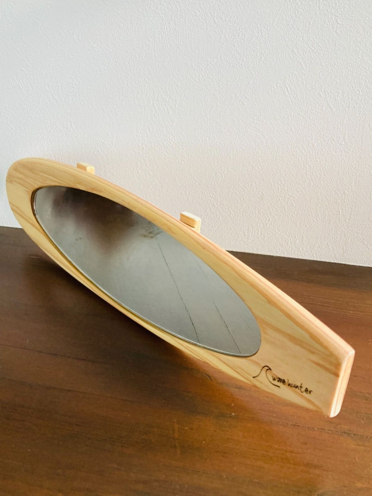 サーフボード　型　ルームミラー　ショートボード版　木製