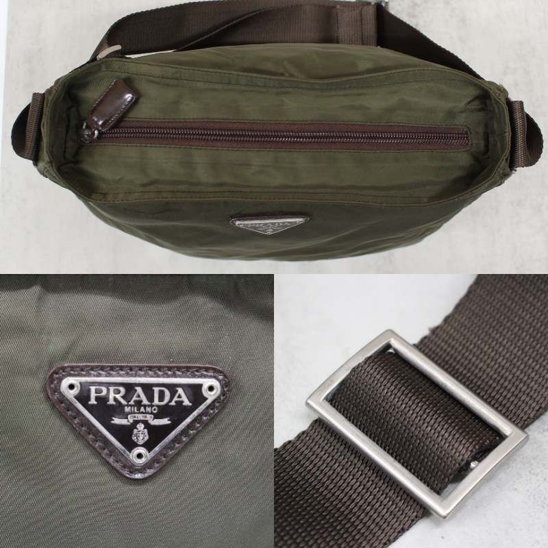 S004)PRADA/プラダ ナイロン ショルダーバッグ カーキ ブラウン