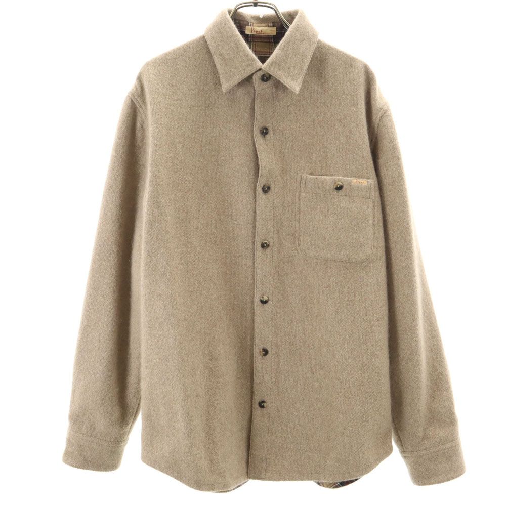 Papas パパス 日本製 カシミヤ100％ 長袖 シャツ 48 ベージュ メンズ 古着