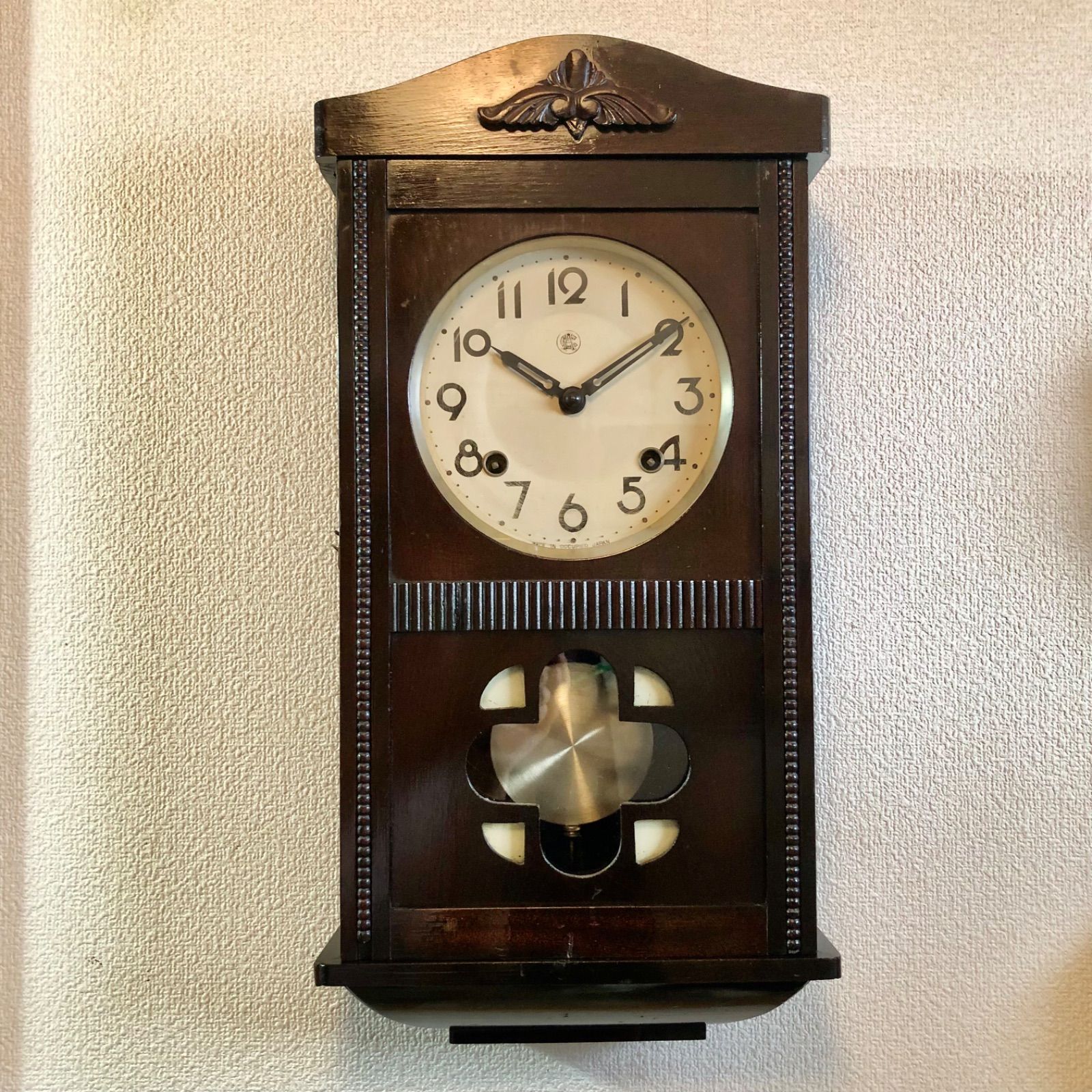 昭和レトロ 愛知時計製OJ宮型モダン振り子窓掛時計オーバーホール済