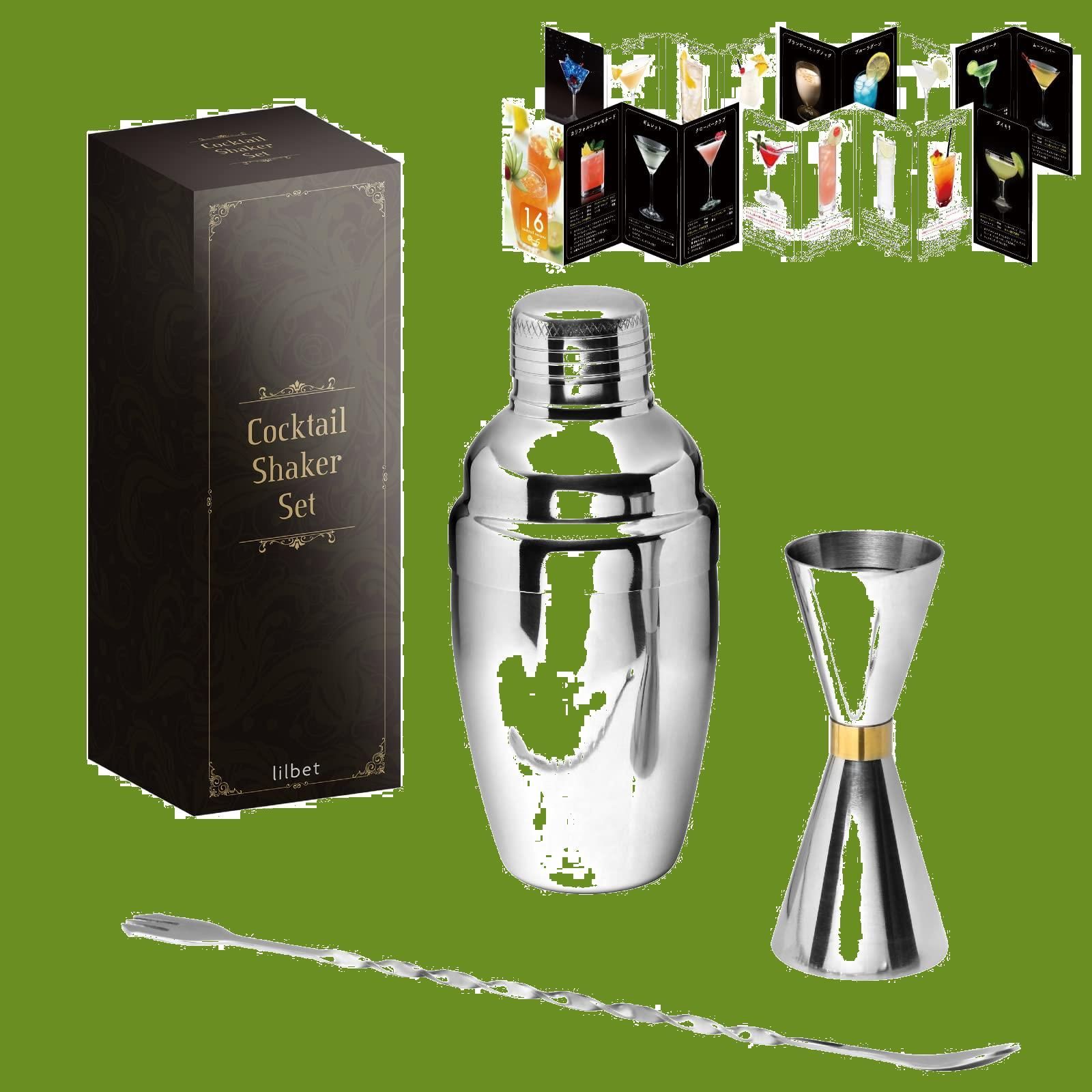 初心者向けイラスト説明書付き カクテルシェイカーセット 350ml Amazon｜lilbet カクテルシェイカー セット シェーカー バー