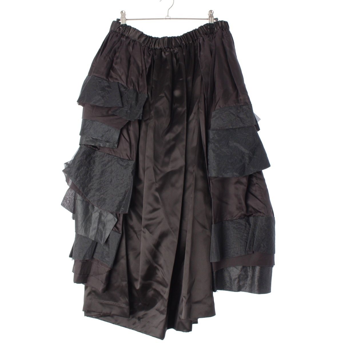 コムデギャルソン AD2021 21AW キュプラ アセテート 異素材MIX フリル レース チュール スカート GH-S007 ブラック L