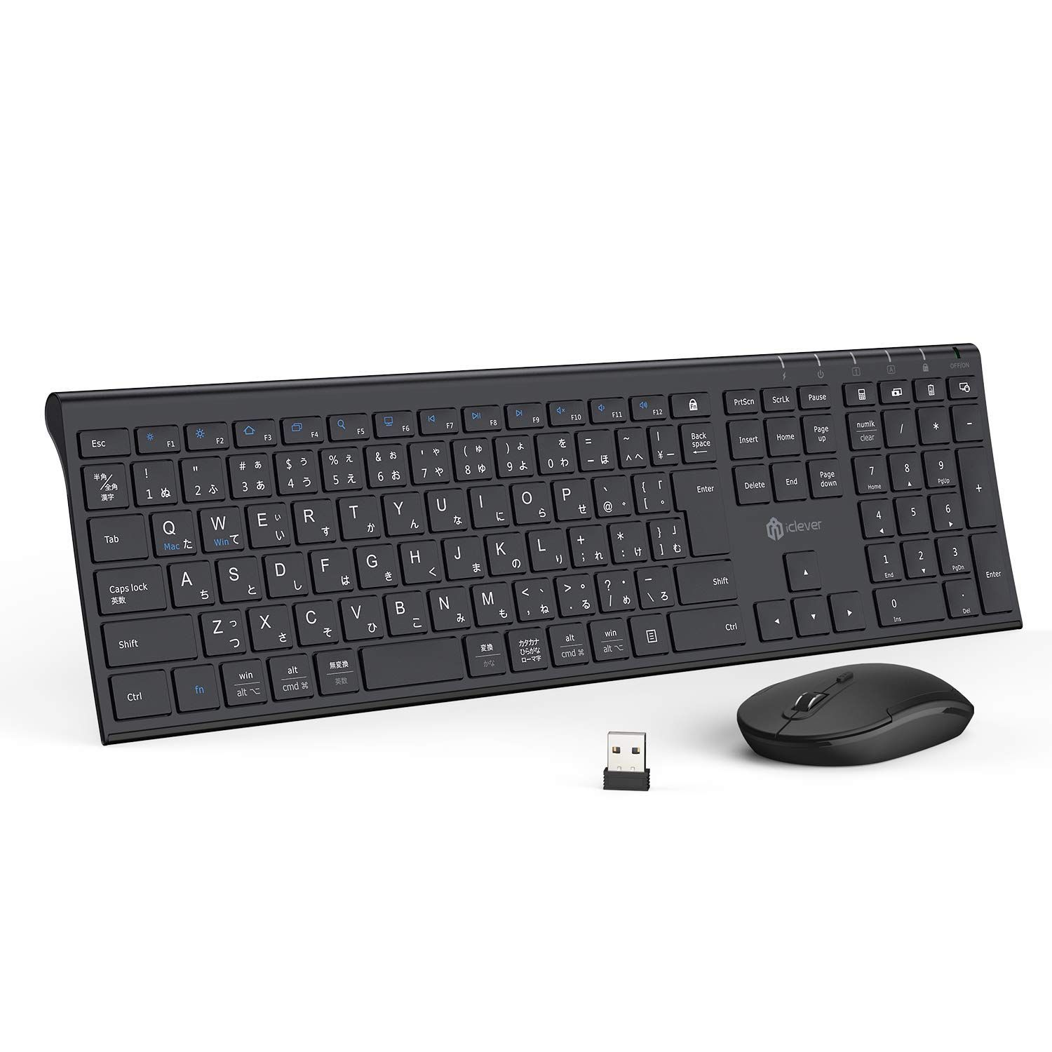 【特価商品】パソコンPC WindowsMac対応 無線2.4G マウス3段調節可能DPI テンキー付き フルサイズ IC-BK23Combo c充電式 type 超薄型 ブラック 静音 キーボードワイヤレスキーボードマウスセット日本語