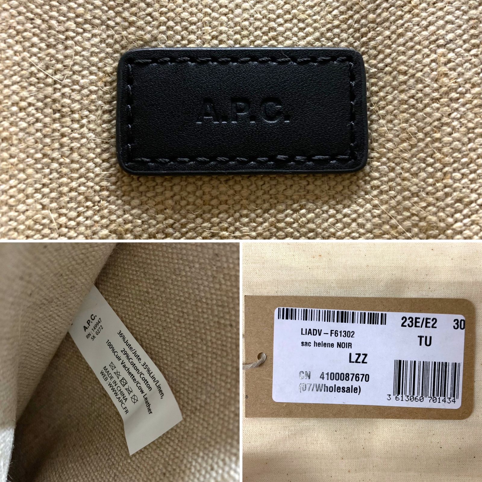 A.P.C. (アーペーセー) ジュート キャンバス×レザー バケツバッグ 