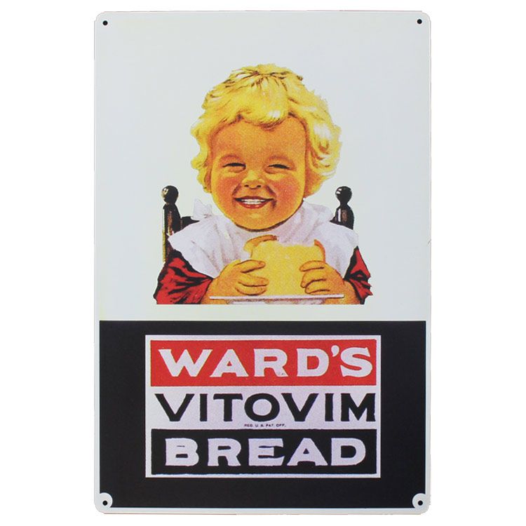 レトロブリキ看板 広告デザイン WARD'S VITOVIM BREAD 子ども 縦45cm×横30cm スチール製
