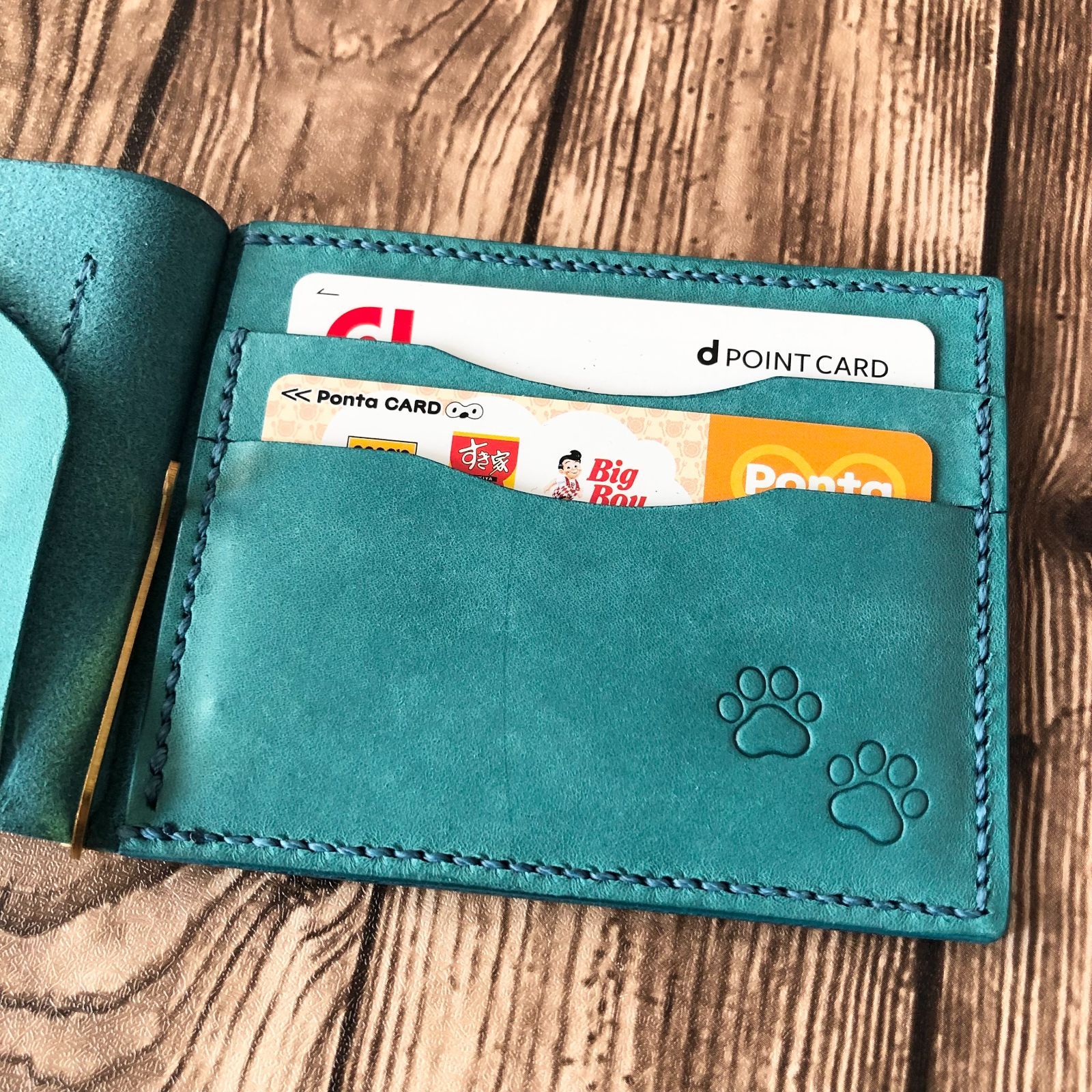 最高 イタリア革マネークリップ｜ターコイズブルー｜彼氏・夫への