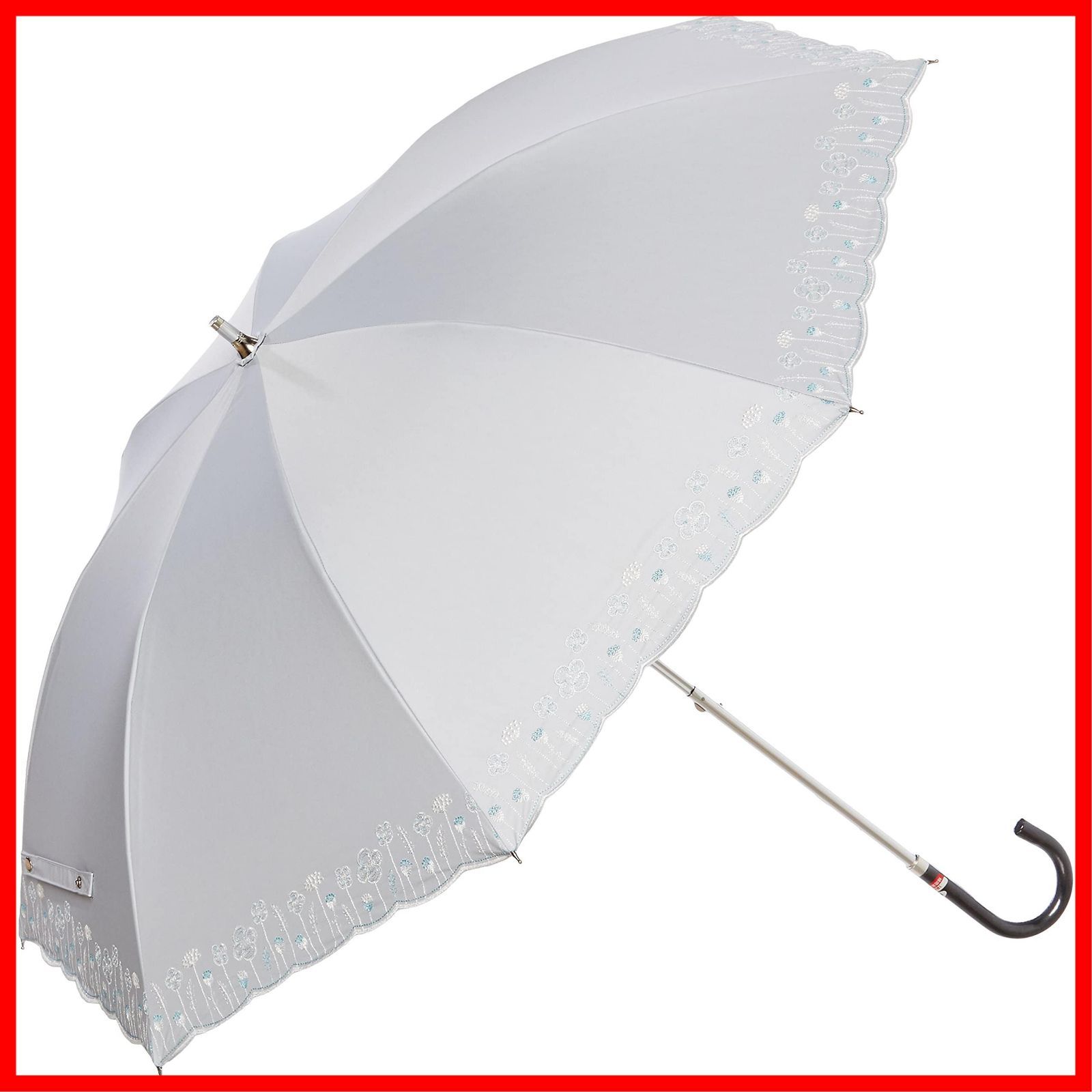 アンフィール ボタニカル刺繍 日傘 ショート傘 um feel パラソル レディース 長傘 11274 06 遮熱 1級遮光 晴雨兼用 軽量 ライトグレー ムーンバット 親骨の長さ 約50㎝