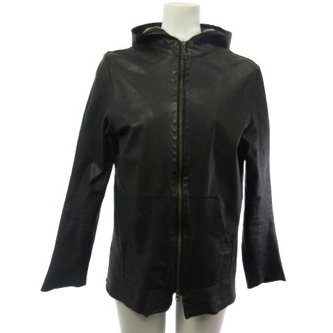 シシ sisii レザー フーデッド ジップアップ 黒 ブラック F