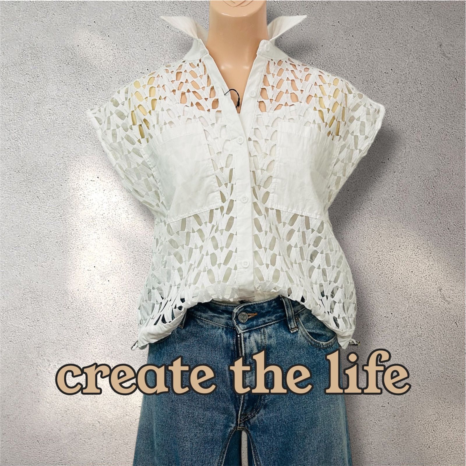 U create the life キャミ付ドローコード レースブラウス