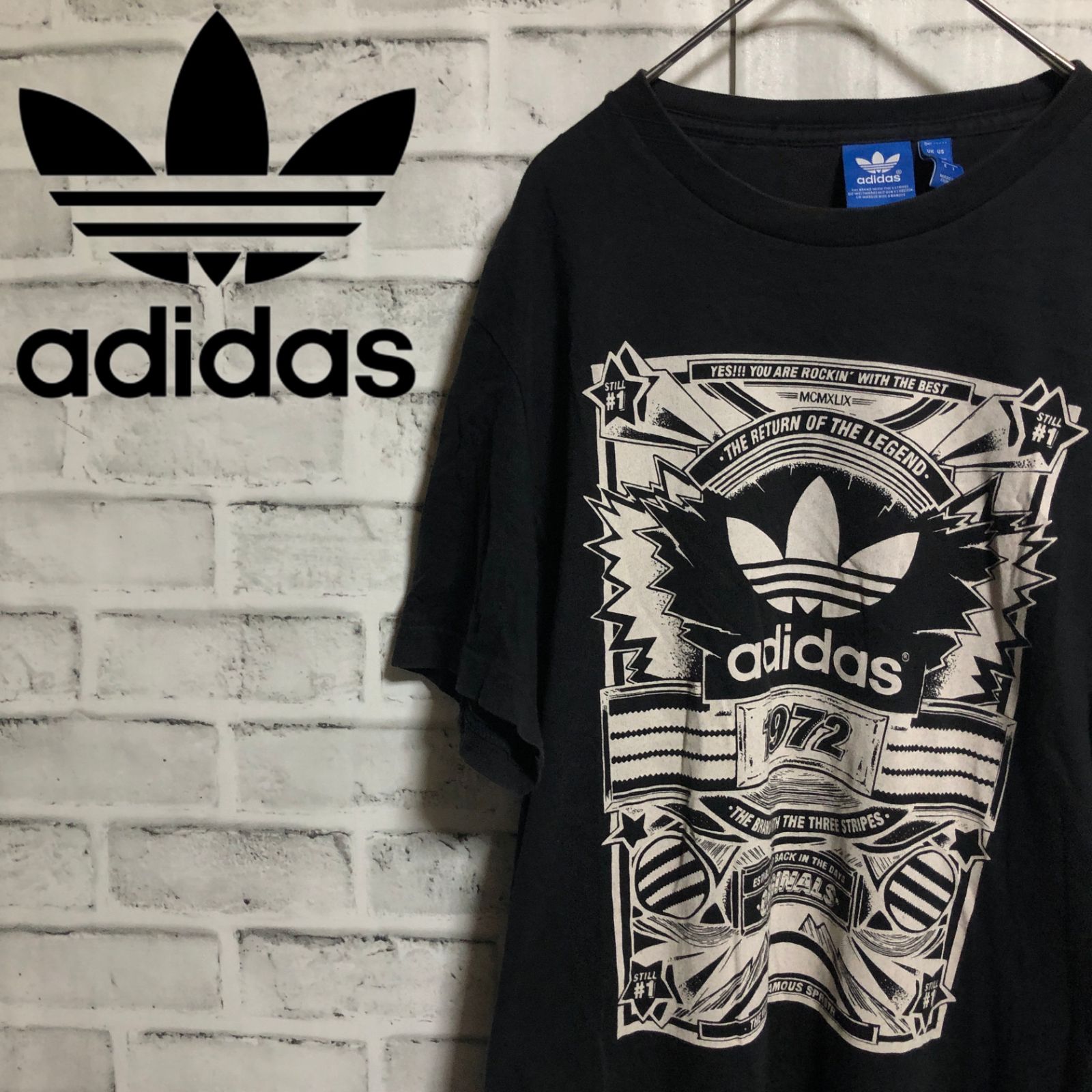 00s⭐️adidas ビッグトレファイルロゴ Tシャツ M vintage ブラック