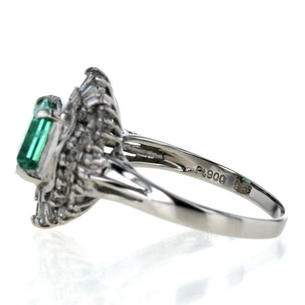 Pt900 プラチナ リング エメラルド 1.00ct ダイヤモンド 0.30ct