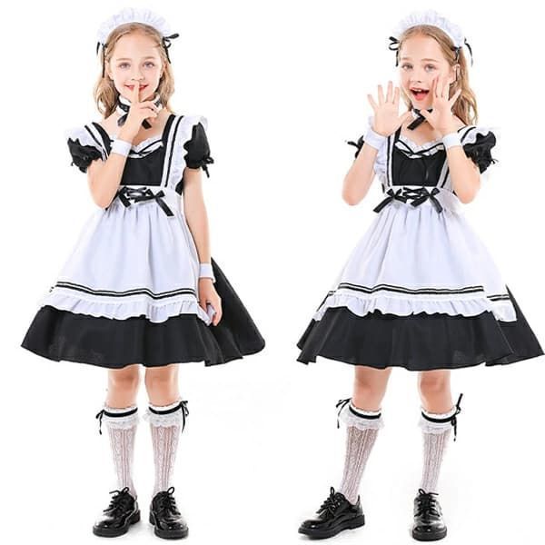 メイド服 女の子 クラシカル ロイヤルメイド 即 OK ワンピース キッズ メイド 髪飾り付き 蝶結び エプロン 子供コスチューム ハロウィン衣装 子供 コスプレ キッズ ベビー 女の子 エプロン 子供用 ハロxiaokb390