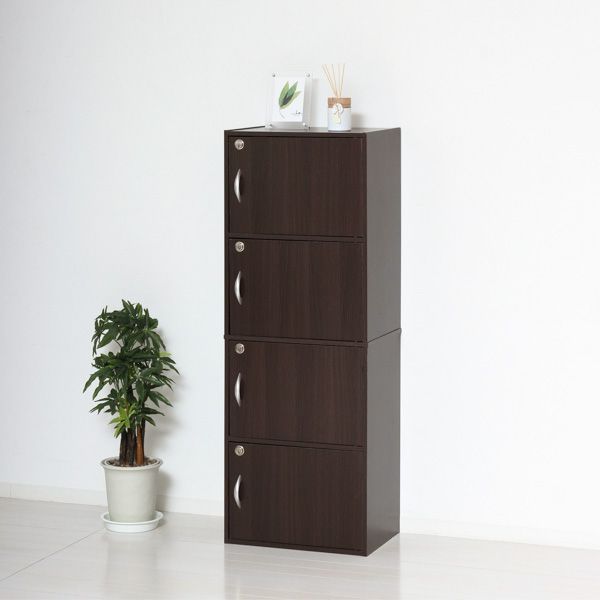 鍵付き4段ボックスR ブラウン