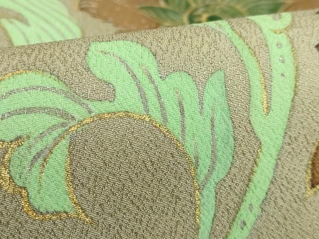 平和屋本店□超希少 品川恭子 九寸名古屋帯 更紗花文 利休茶色地 金彩