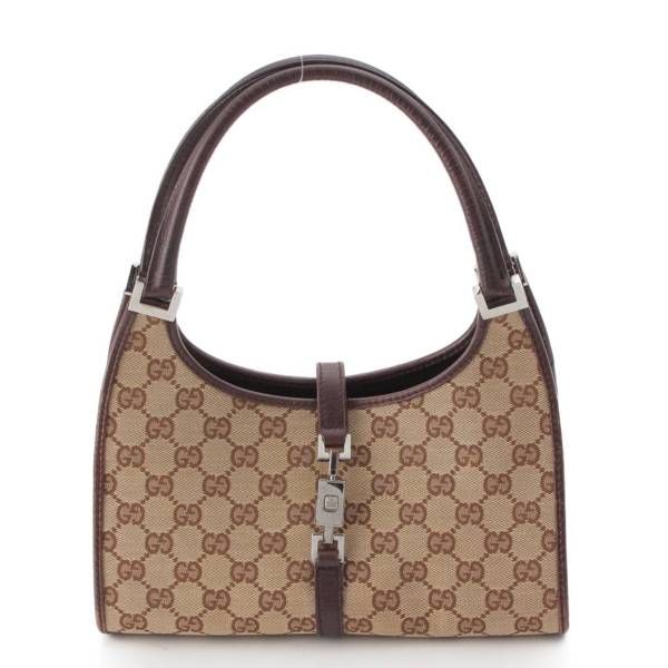 グッチ GGキャンバス ジャッキー ハンドバッグ 01721 ベージュ×ブラウン ※ナカ汚れあり、角擦れあり