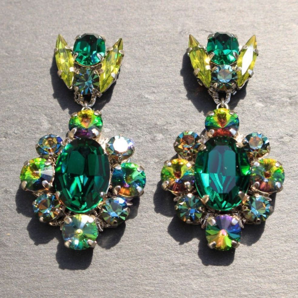 ゴージャス スワロフスキー ヴィンテージカラー ロココ調 イヤリング ピアス ゴージャス スワロフスキー ヴィンテージカラー ロココ調 イヤリング