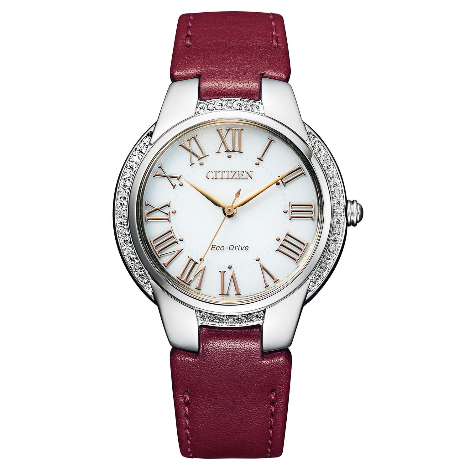 Citizen 腕時計 レッド ダイヤ ソーラー 革 EM0091-11A レディース