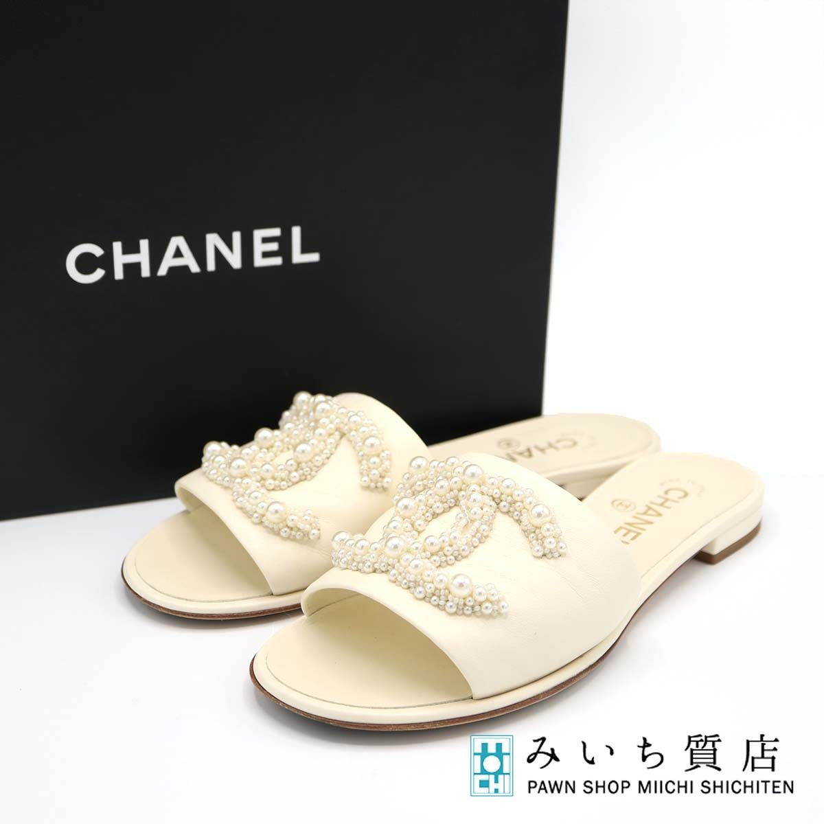 歩くたび輝くパール装飾【CHANEL】サンダル ミュール CHANEL シャネル フェイクパール フラット スリッパ サンダル