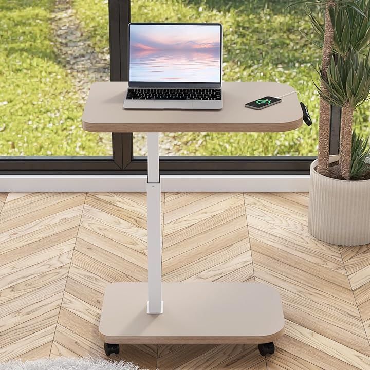 Radlove パソコンデスク 昇降式 サイドテーブル 電動昇降式 PC ベッドテーブル 介護 高さ調節 メモリー機能付き ブラウン 71x46cm