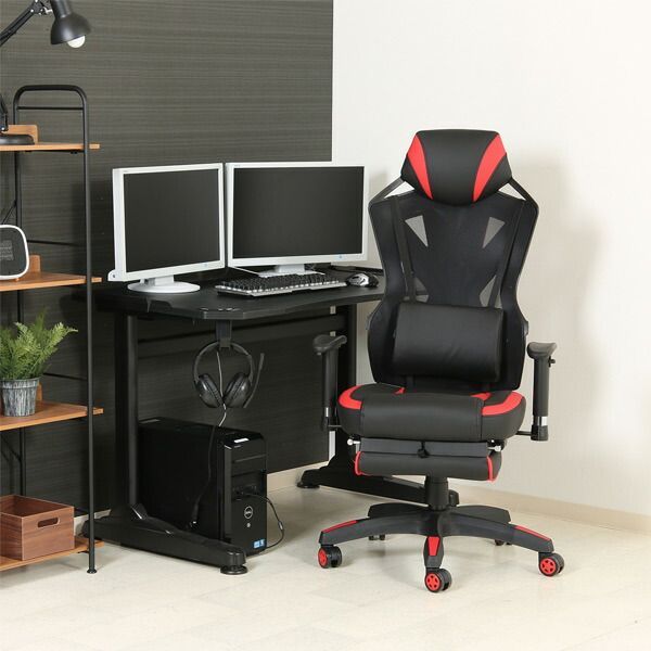 メッシュゲーミングチェア レイズ フットレスト付き レッド 19429