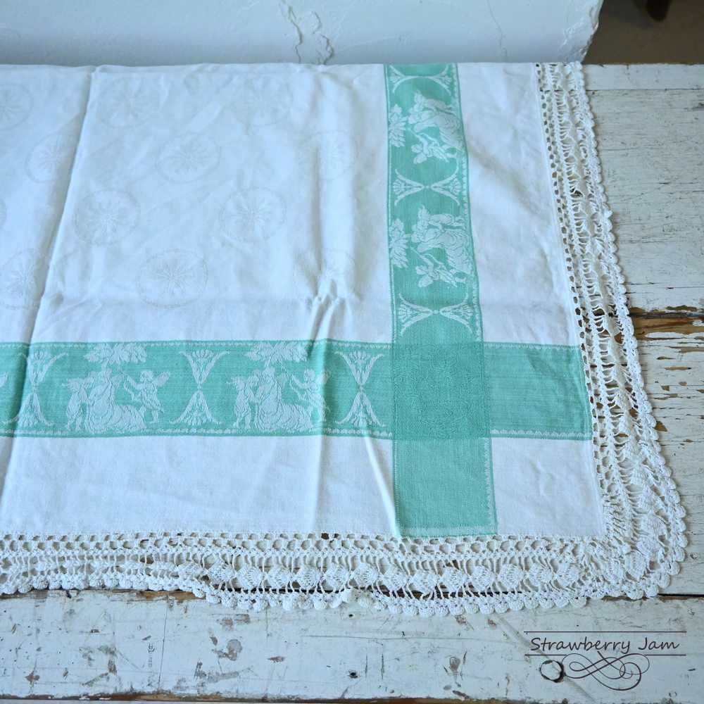 アンティーク ヴィンテージ テーブルクロス クロススティッチ リネン