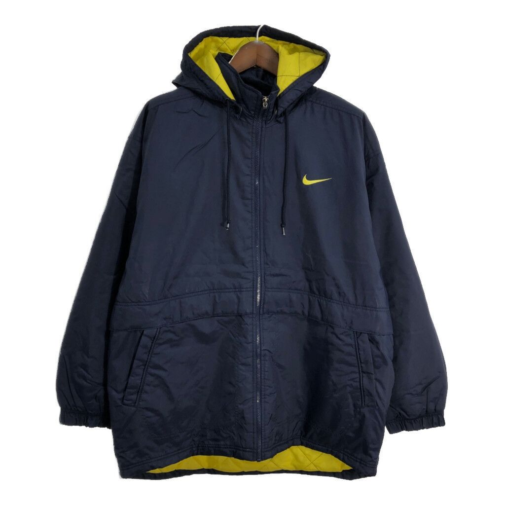 90年代 NIKE ナイキ 中綿 ナイロンジャケット スポーツ ネイビー メンズ L 古着 T8209