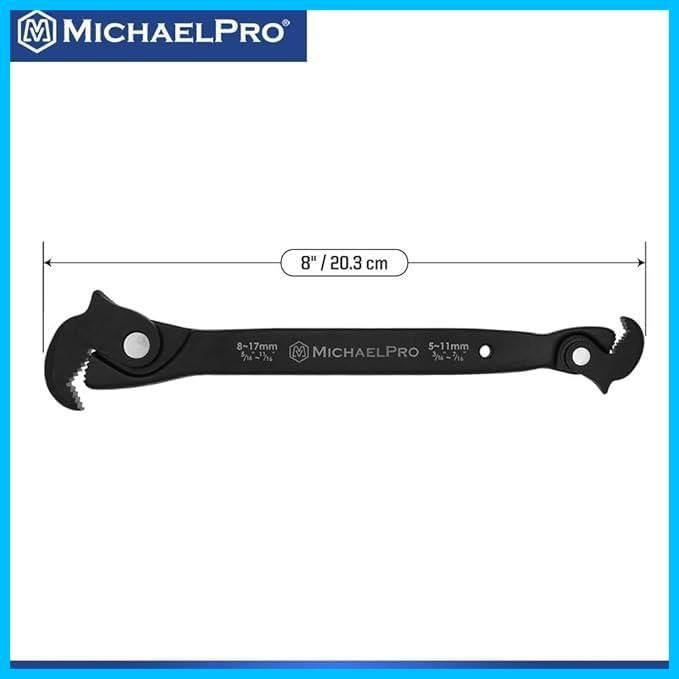  3 16インチ 11 5 17 mm オートサイズ調整レンチ 自動調整クイックレンチ マルチサイズスプリングレンチ デュアルアクション オートサイズラピッドレンチ MichaelPro ブラック モンキーレンチ スパナ レンチ