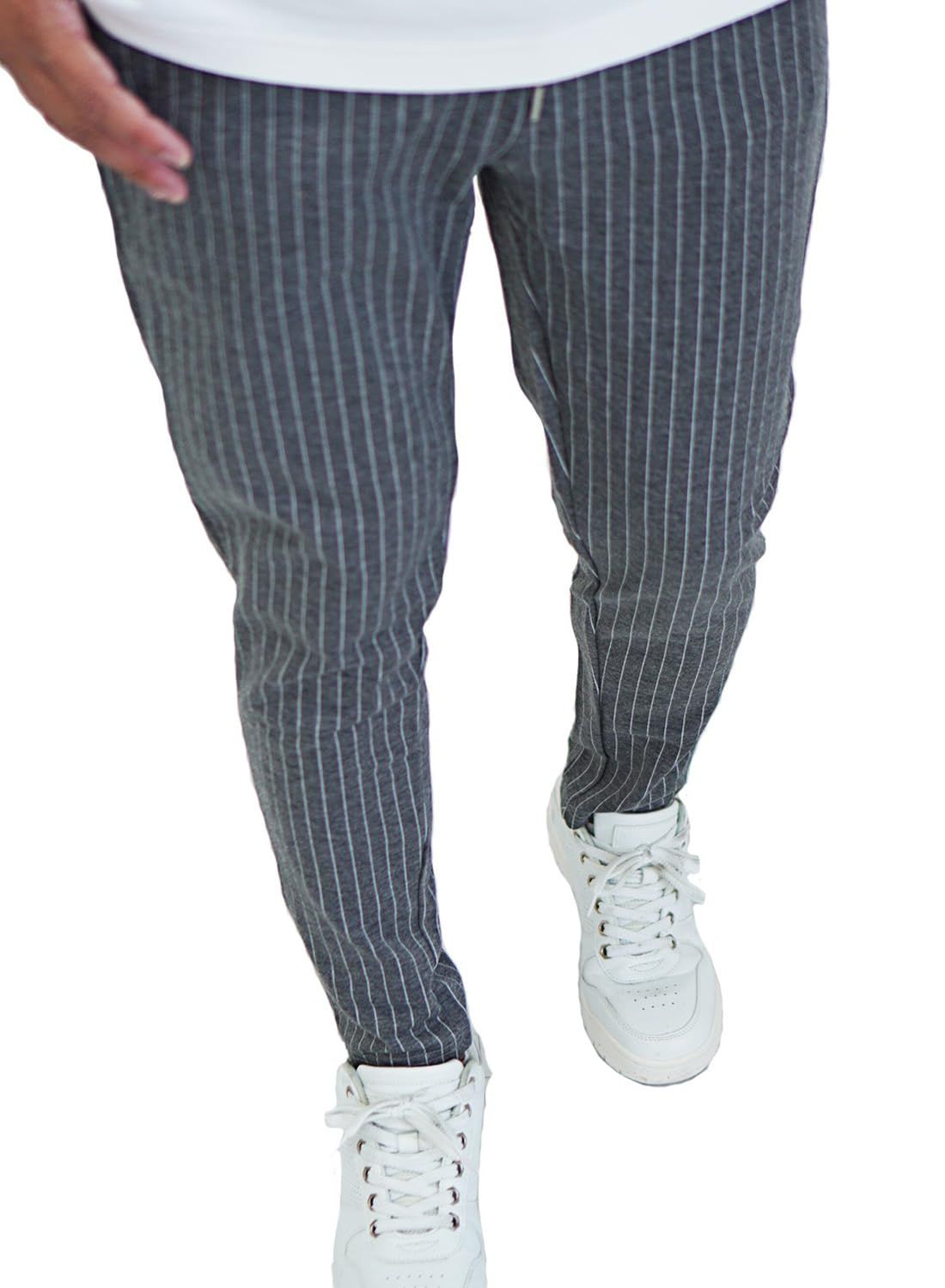 [BillionWorks] スウェットパンツ ジョガーパンツ メンズ テーパードパンツ ストライプ スリム ストレッチパンツ (XL， グレー) [グレー] [XL]