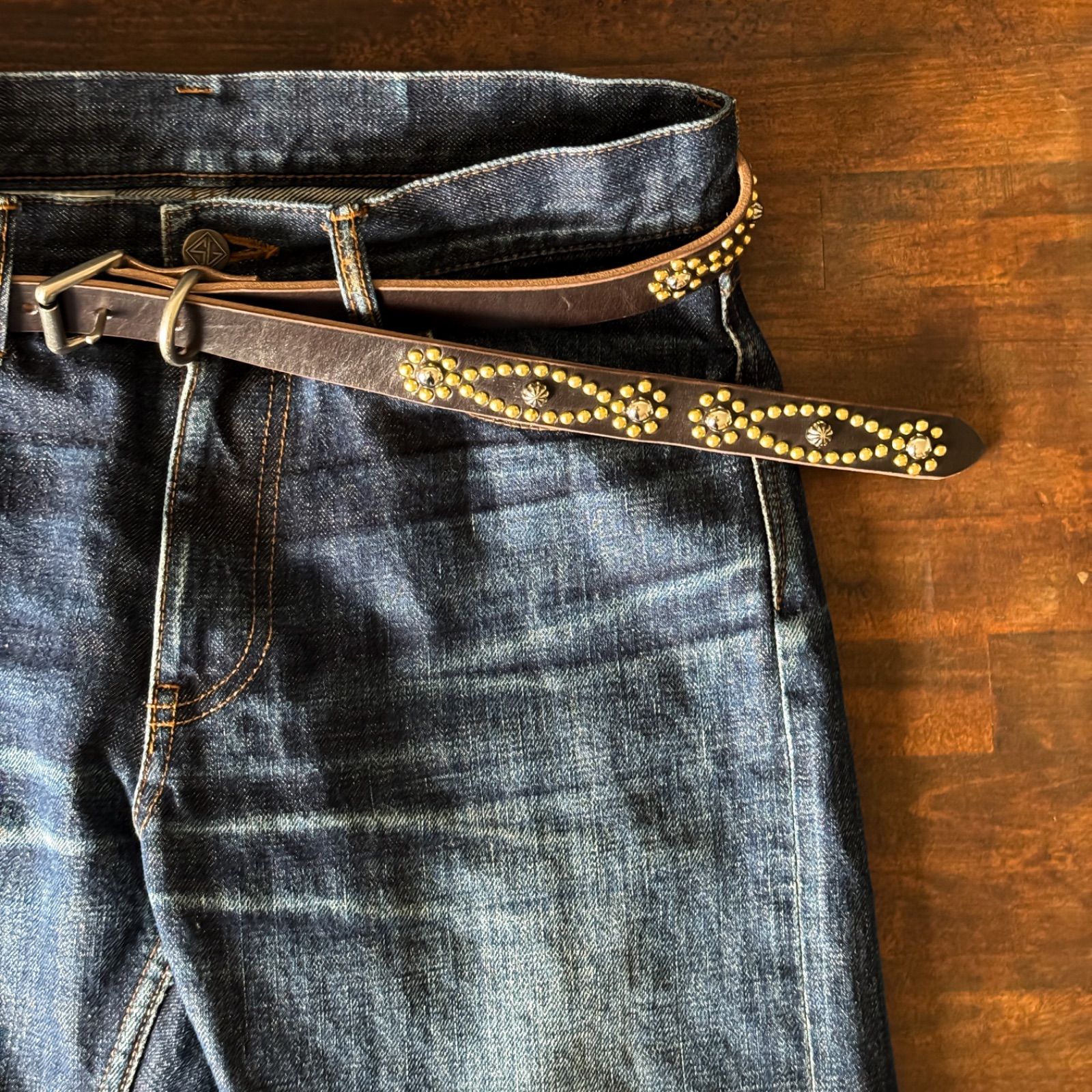 スタッズナローベルトミリタリーBK18mm Jinスタッズナローベルト