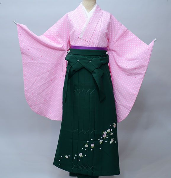 二尺袖 着物 袴 フルセット 百花斉放 ピンク 袴変更可能 NO36765｜着物 